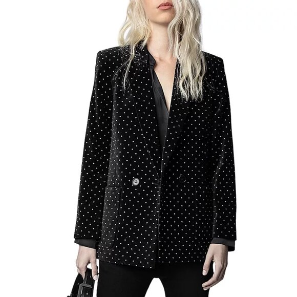 NWT Zadig & Voltaire | Visko Velvet Glitter Dots Blazer - Picture 3 of 17